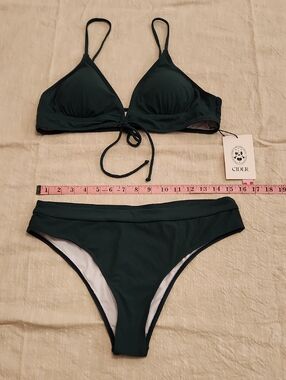 Cider Dark Green Ribbed Triangle Bikini Set NWT Size XL